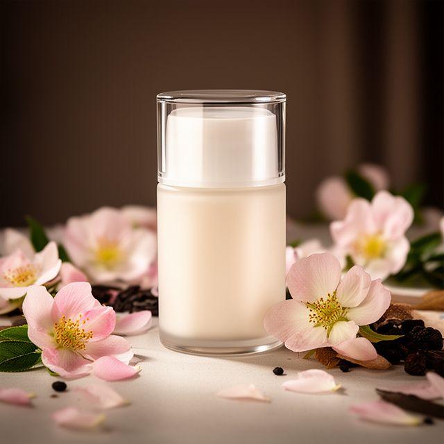 Alpenrose Tagescreme in einer hellen Pflegeinszenierung mit frischen Blüten und Glasgefäss
